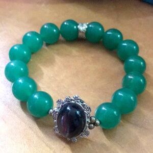 Green Jade With Black Stone Charm